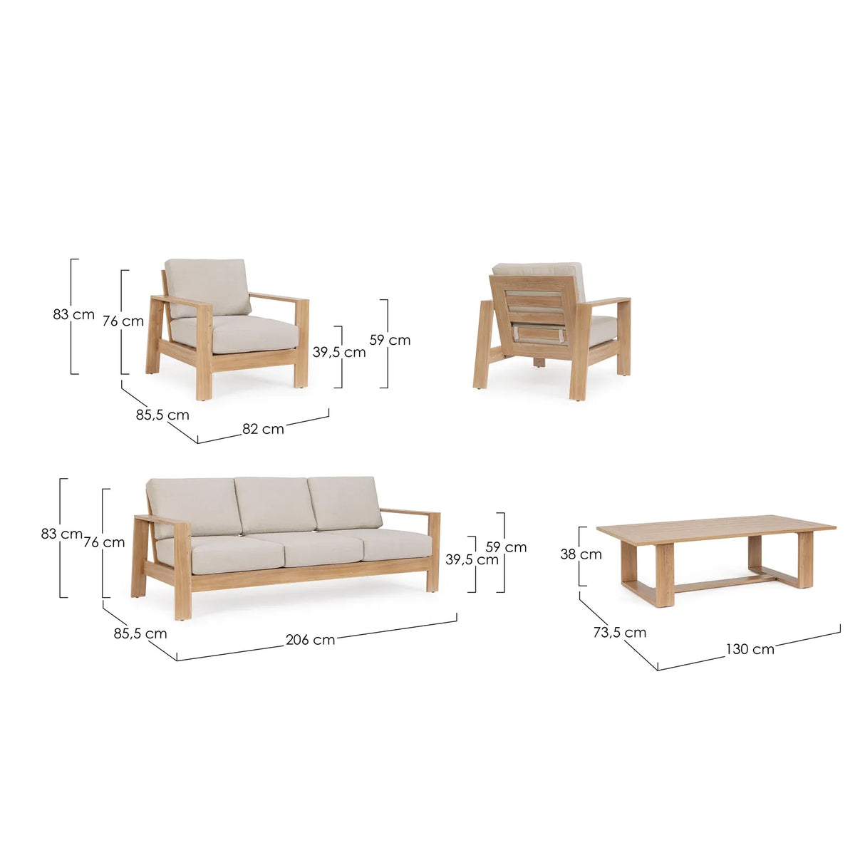 Gartenlounge Set 4er Set mit Kissen Baltic Natürlich - ZEN ZONE Furniture