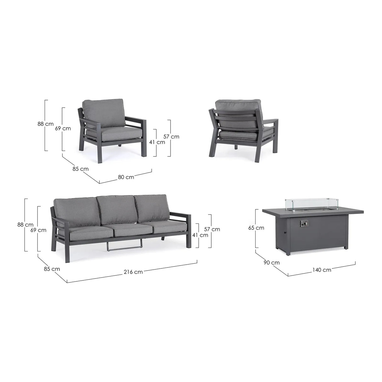 Hendrix Sofa Set 4 Anthrazit mit Kissen - ZEN ZONE Furniture