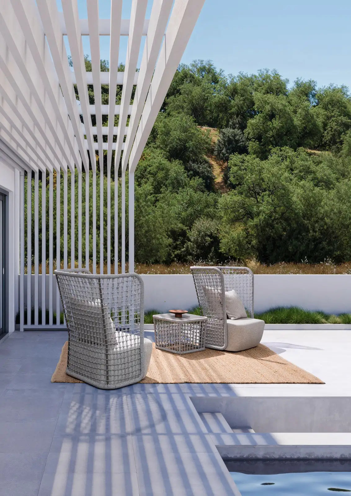 Outdoor Couchtisch Kollar Artic aus Aluminium und Seil 60x60 cm - ZEN ZONE Furniture