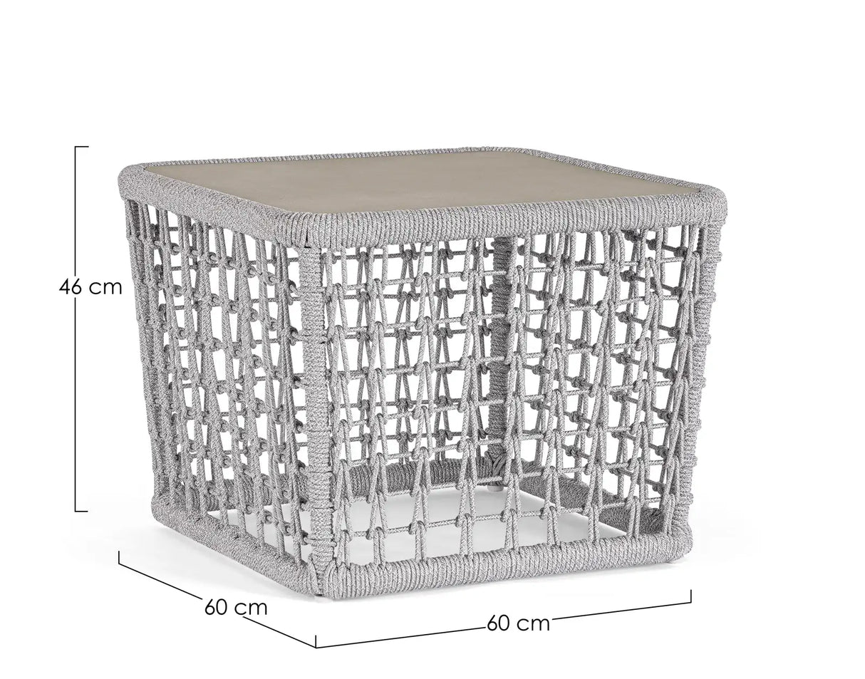 Outdoor Couchtisch Kollar Artic aus Aluminium und Seil 60x60 cm - ZEN ZONE Furniture