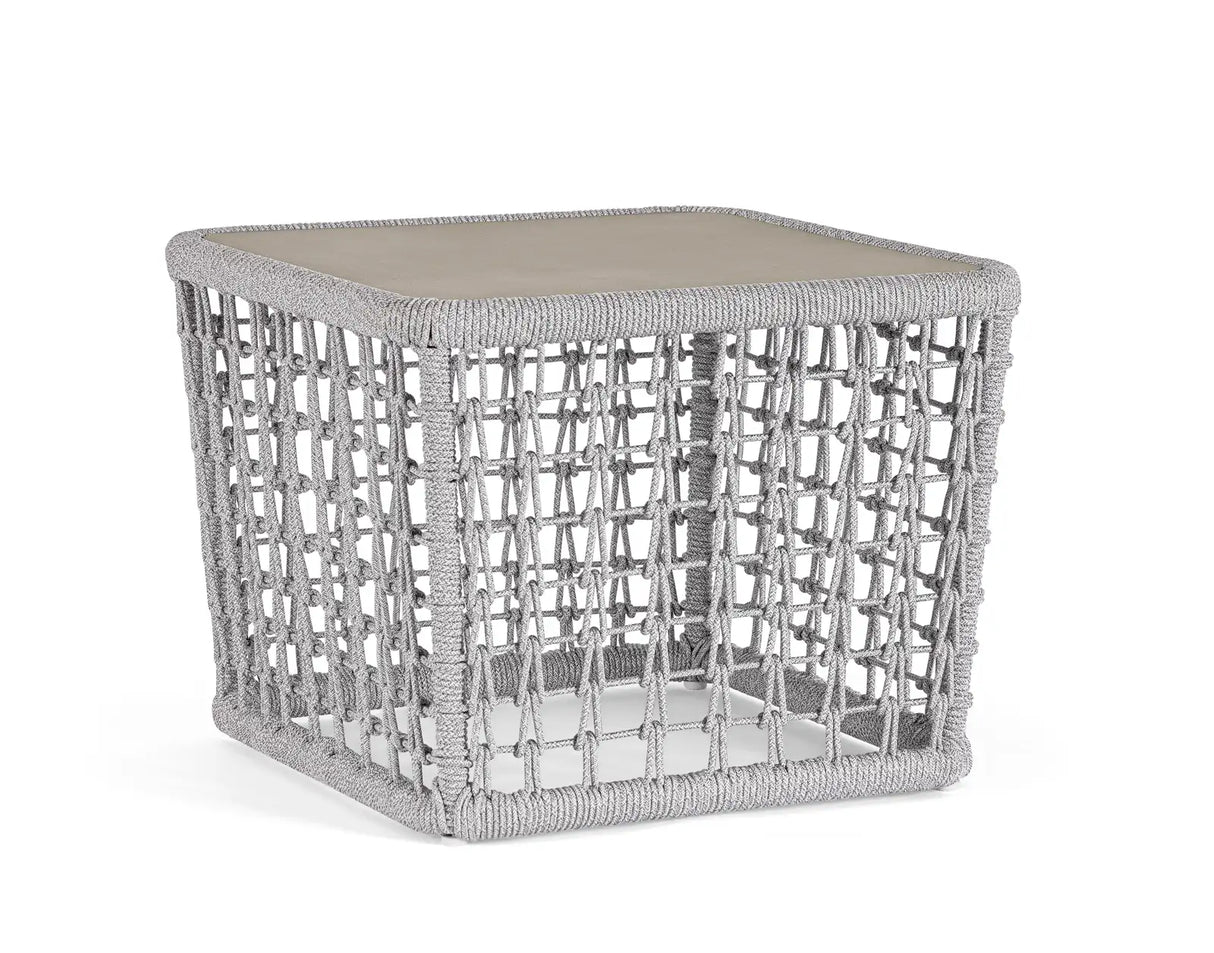 Outdoor Couchtisch Kollar Artic aus Aluminium und Seil 60x60 cm - ZEN ZONE Furniture
