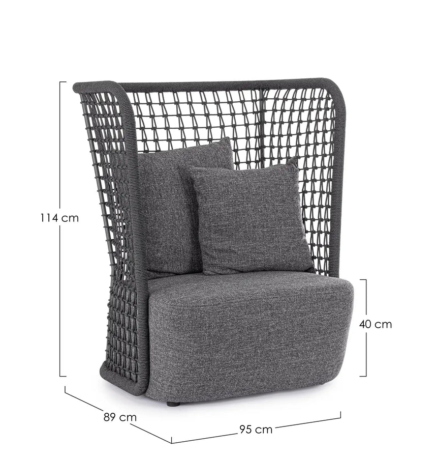 Outdoor Sessel Kollar Anthrazit aus Aluminium und Seil - ZEN ZONE Furniture