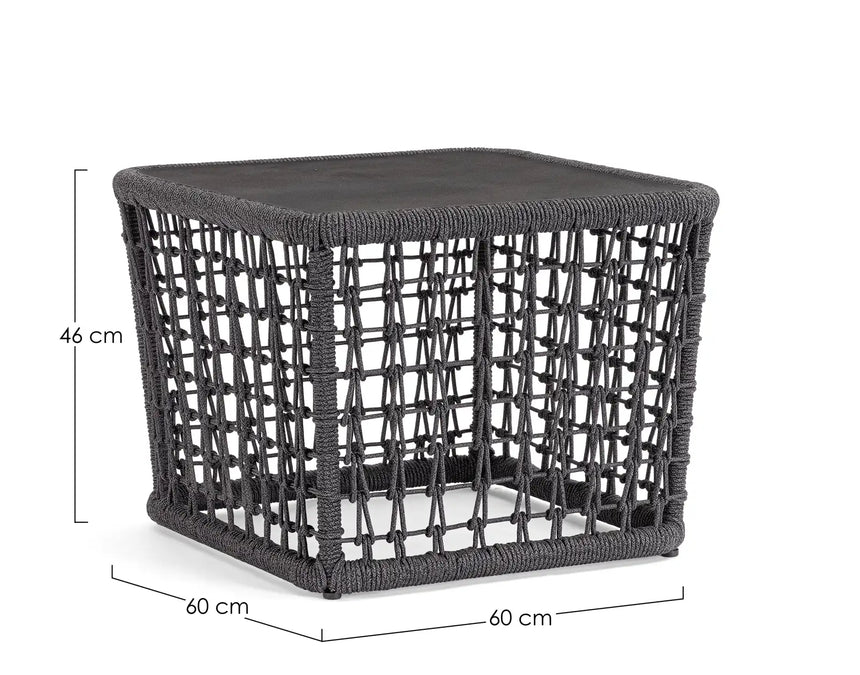 Outdoor Couchtisch Kollar Anthrazit aus Aluminium und Seil 60x60 cm - ZEN ZONE Furniture