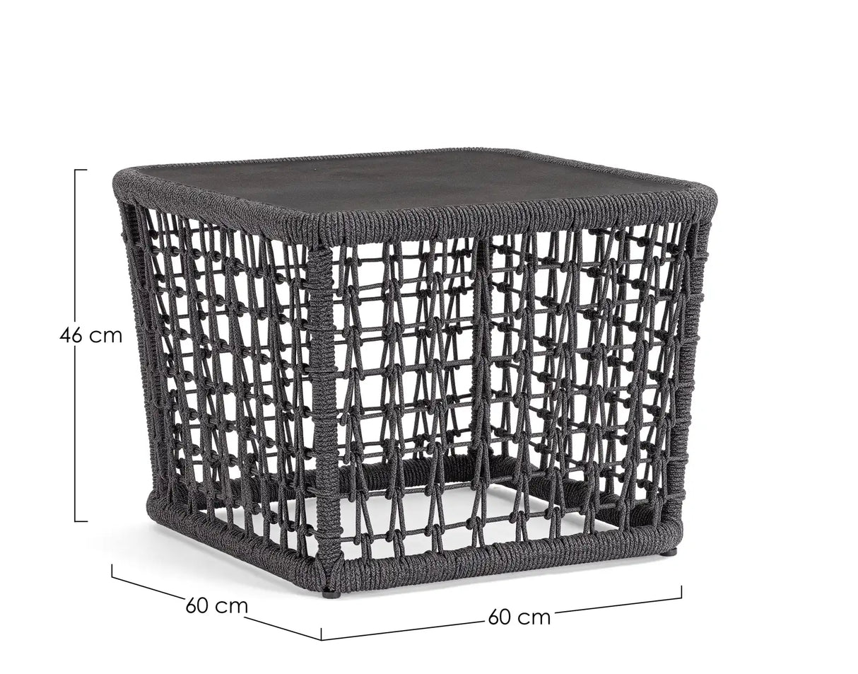 Outdoor Couchtisch Kollar Anthrazit aus Aluminium und Seil 60x60 cm - ZEN ZONE Furniture