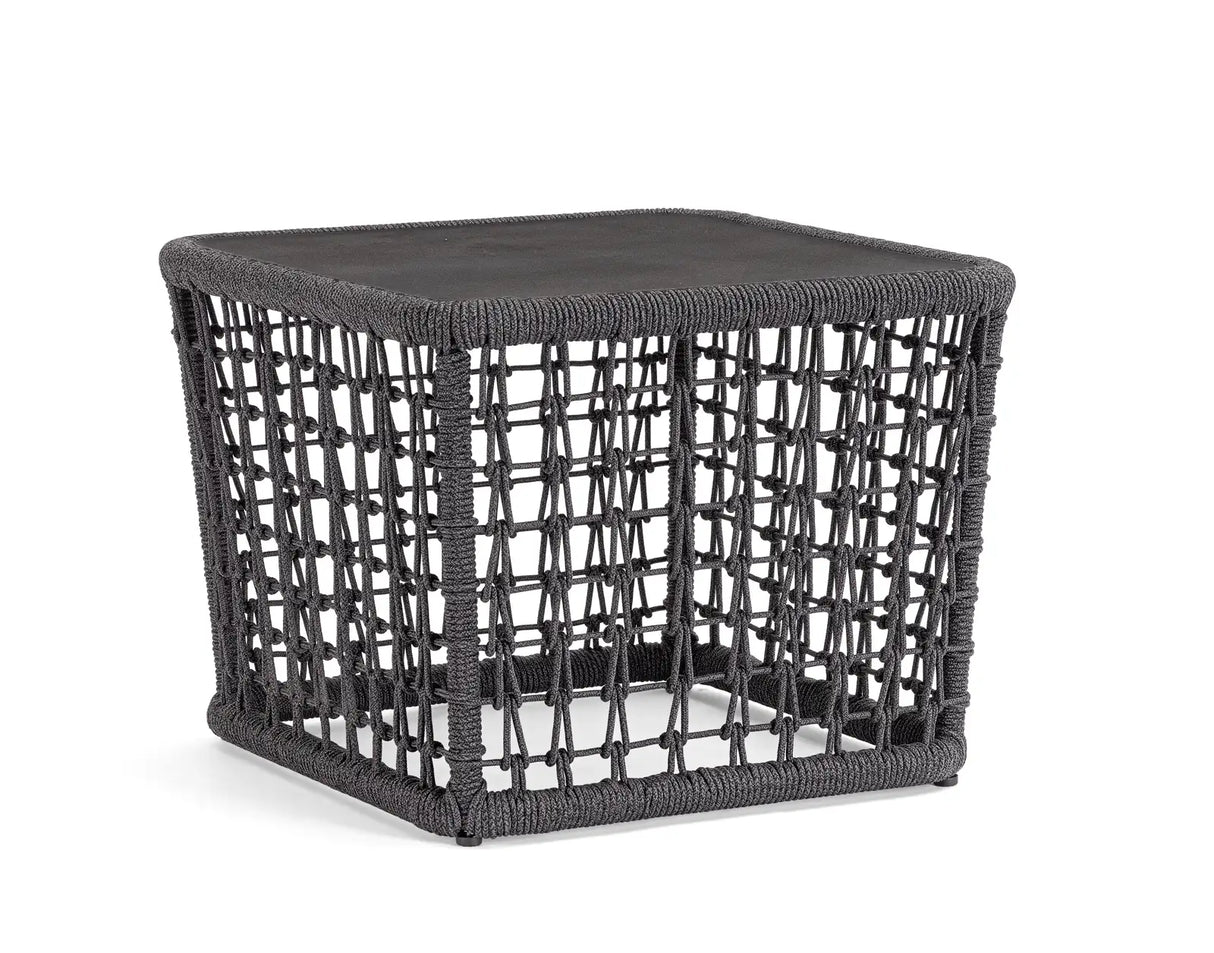 Outdoor Couchtisch Kollar Anthrazit aus Aluminium und Seil 60x60 cm - ZEN ZONE Furniture