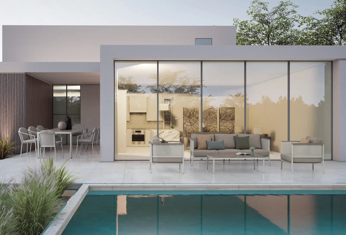 Outdoor 4er-Set Sitzgruppe Ulises Vapor Aluminium Holzoptik - ZEN ZONE Furniture