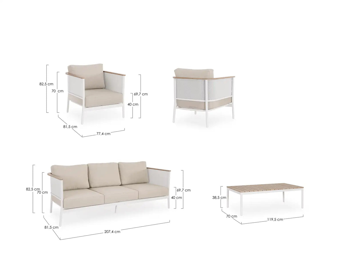 Outdoor 4er-Set Sitzgruppe Ulises Vapor Aluminium Holzoptik - ZEN ZONE Furniture