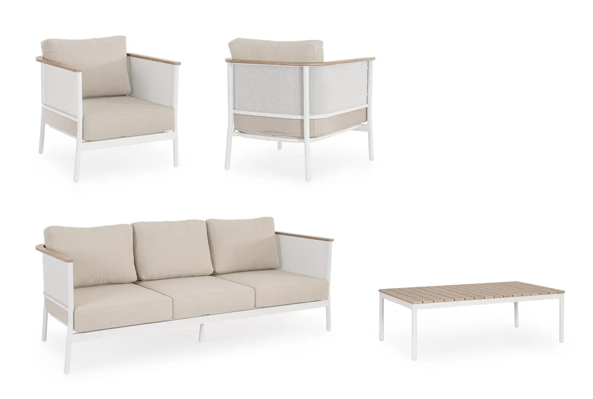 Outdoor 4er-Set Sitzgruppe Ulises Vapor Aluminium Holzoptik - ZEN ZONE Furniture