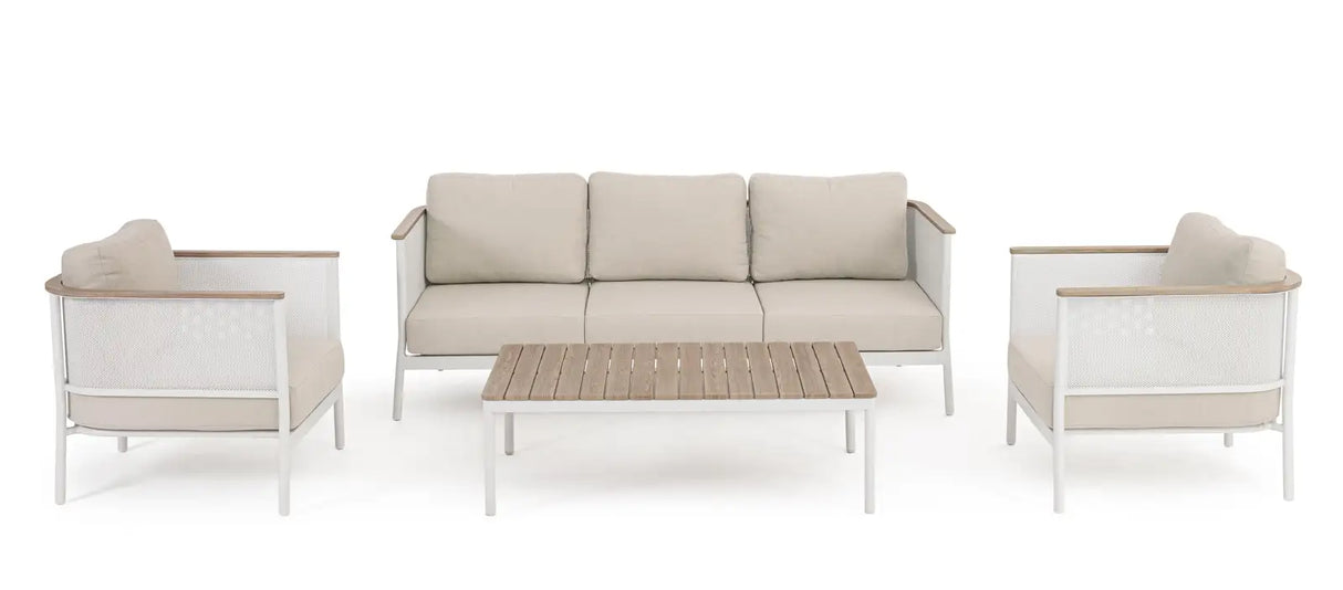 Outdoor 4er-Set Sitzgruppe Ulises Vapor Aluminium Holzoptik - ZEN ZONE Furniture