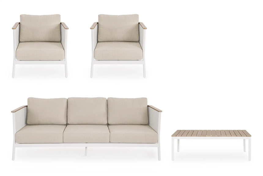 Outdoor 4er-Set Sitzgruppe Ulises Vapor Aluminium Holzoptik - ZEN ZONE Furniture