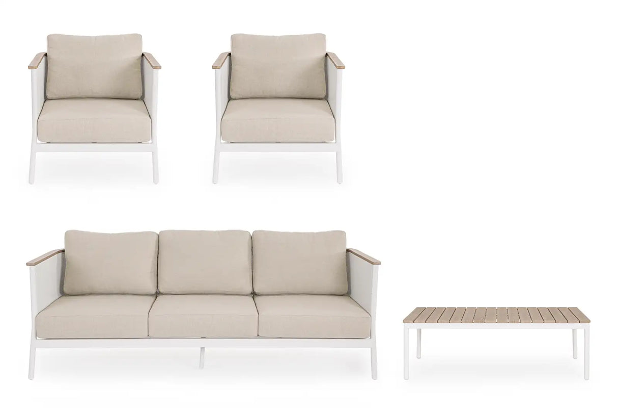 Outdoor 4er-Set Sitzgruppe Ulises Vapor Aluminium Holzoptik - ZEN ZONE Furniture