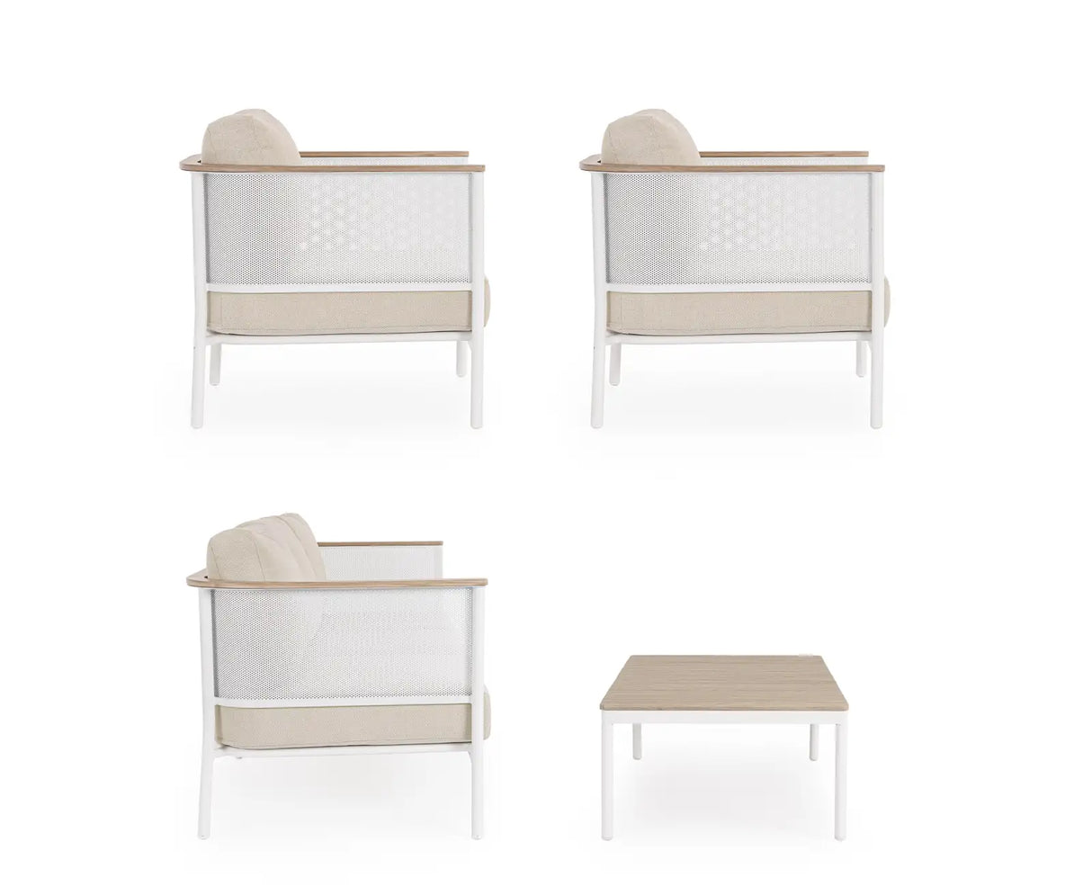 Outdoor 4er-Set Sitzgruppe Ulises Vapor Aluminium Holzoptik - ZEN ZONE Furniture