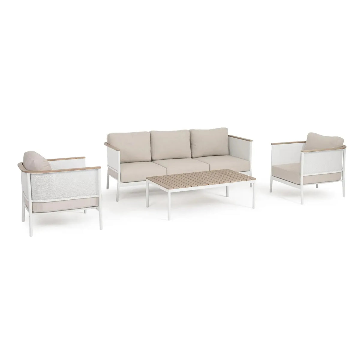 Outdoor 4er-Set Sitzgruppe Ulises Vapor Aluminium Holzoptik - ZEN ZONE Furniture