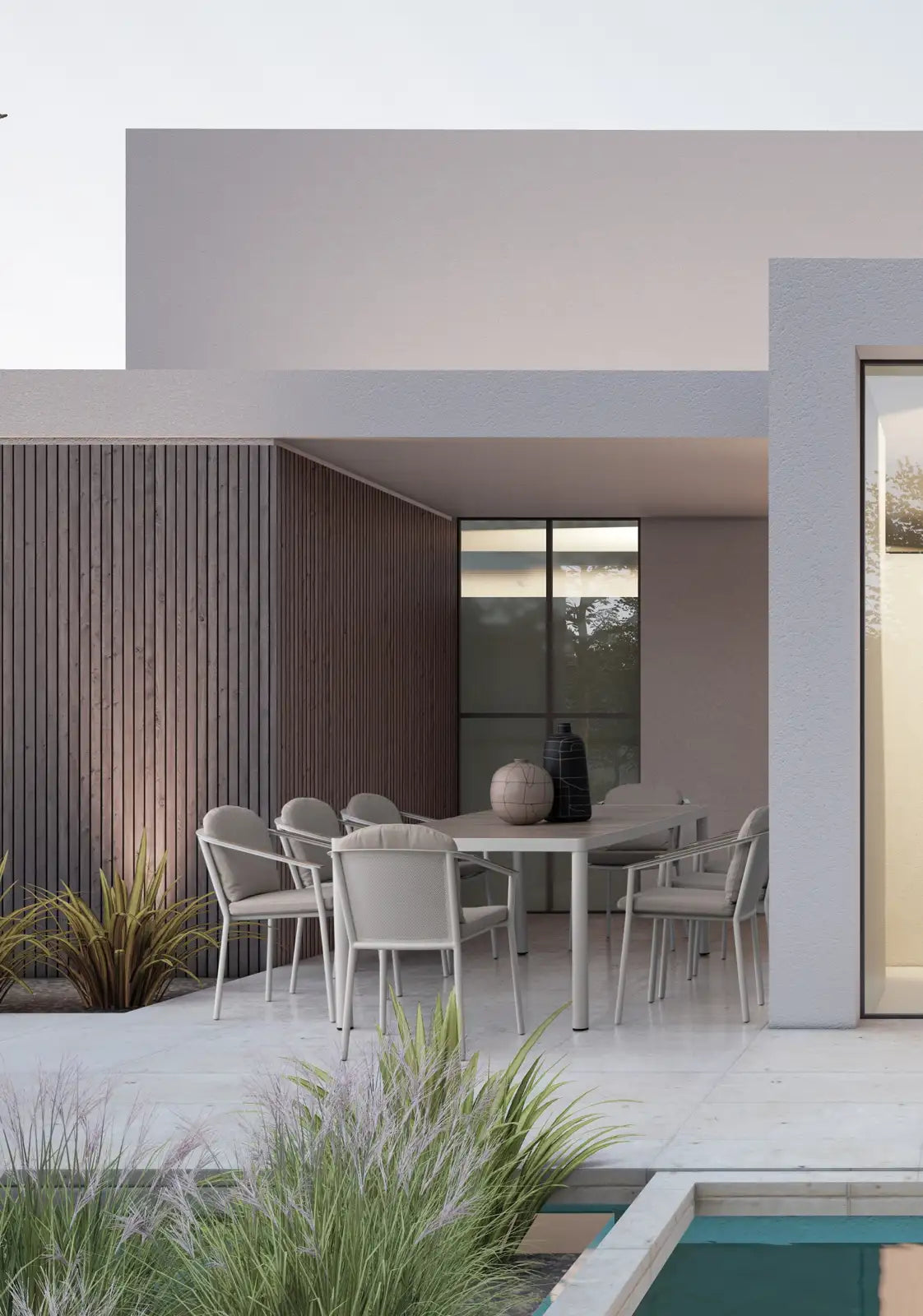 Outdoor Set Ulises Vapor Tisch + 8 Stühle Aluminium Holzoptik - ZEN ZONE Furniture