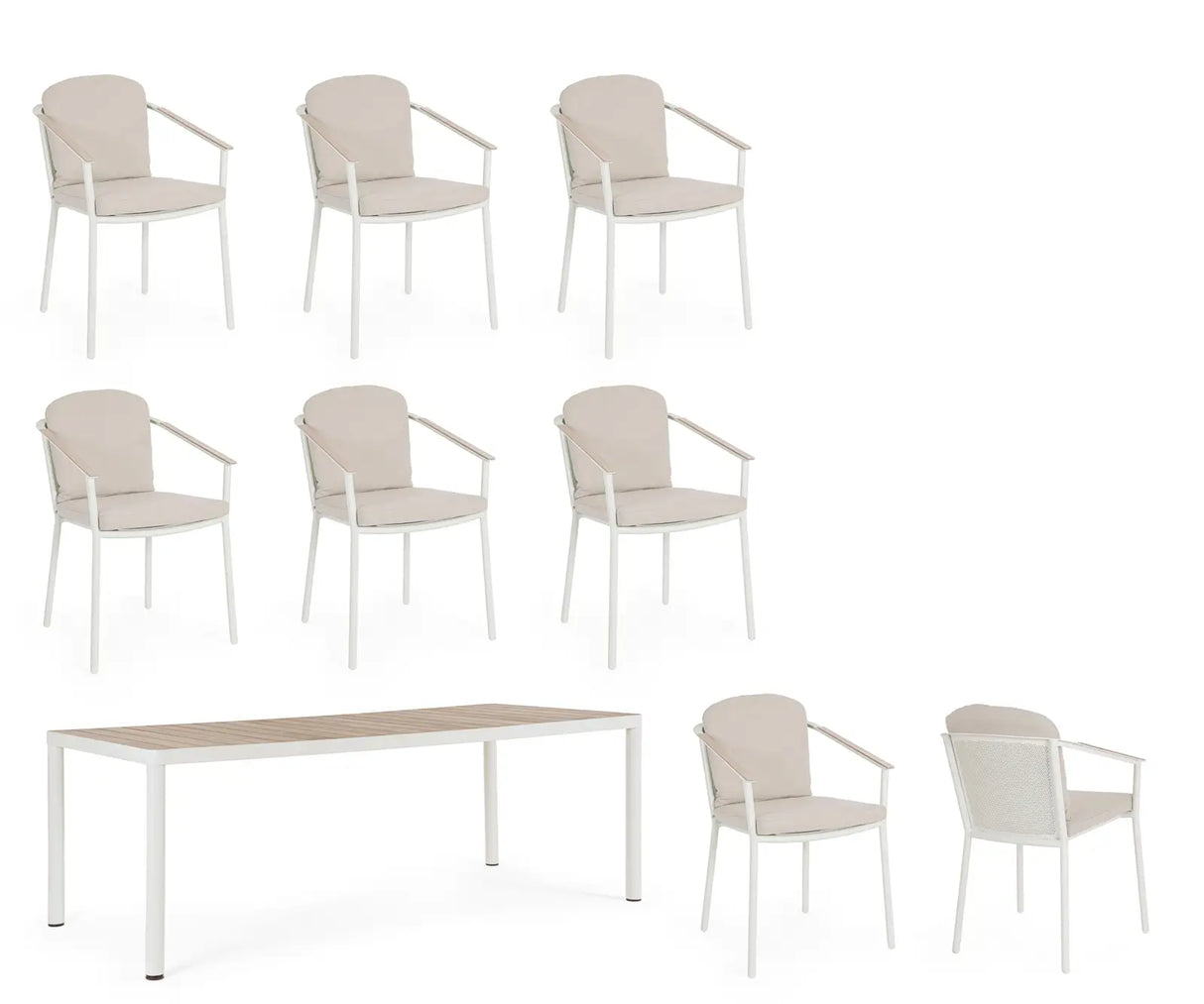 Outdoor Set Ulises Vapor Tisch + 8 Stühle Aluminium Holzoptik - ZEN ZONE Furniture