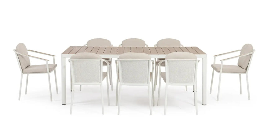 Outdoor Set Ulises Vapor Tisch + 8 Stühle Aluminium Holzoptik - ZEN ZONE Furniture