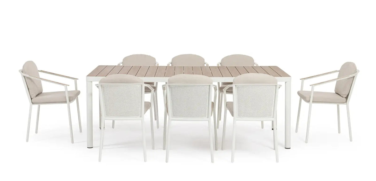 Outdoor Set Ulises Vapor Tisch + 8 Stühle Aluminium Holzoptik - ZEN ZONE Furniture