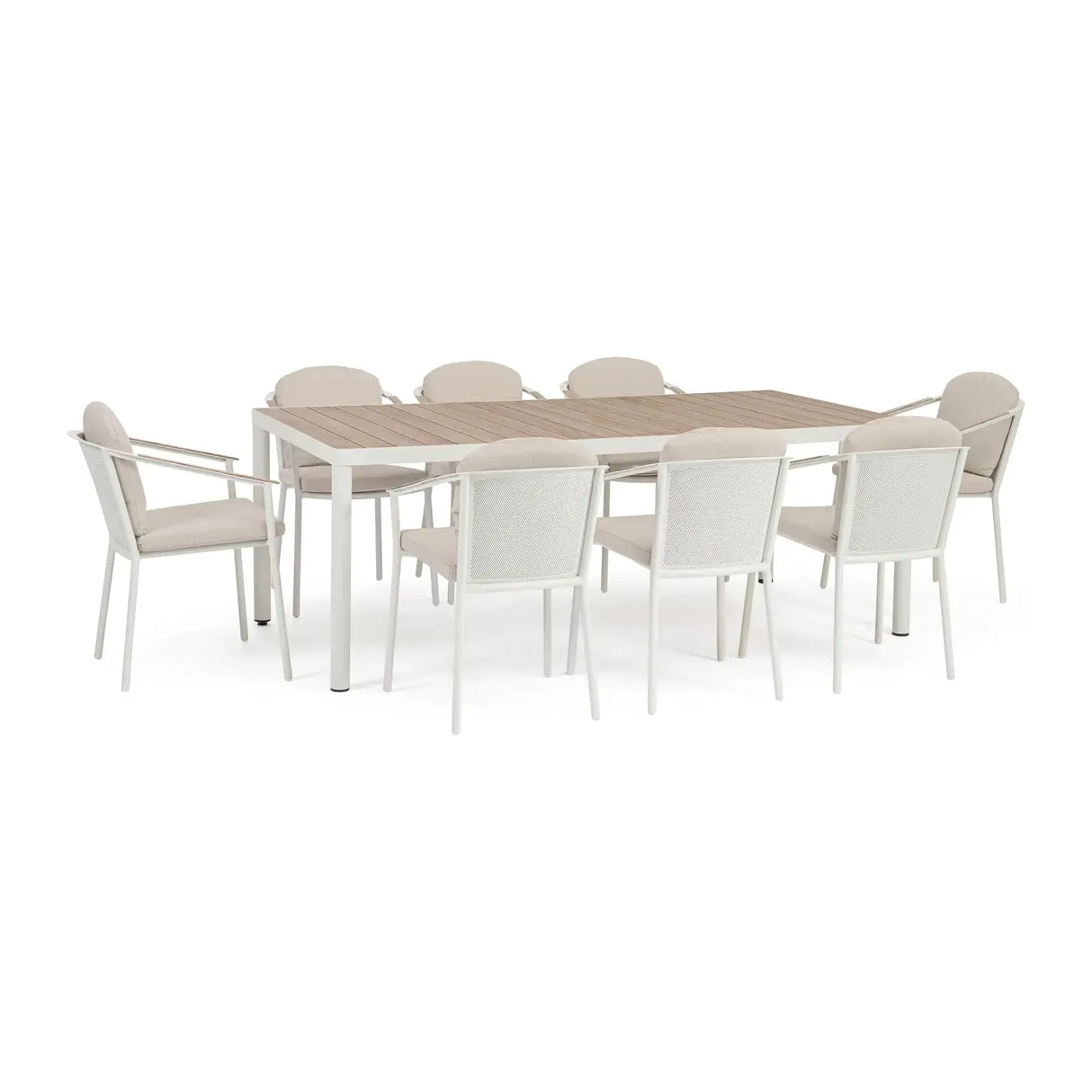 Outdoor Set Ulises Vapor Tisch + 8 Stühle Aluminium Holzoptik - ZEN ZONE Furniture