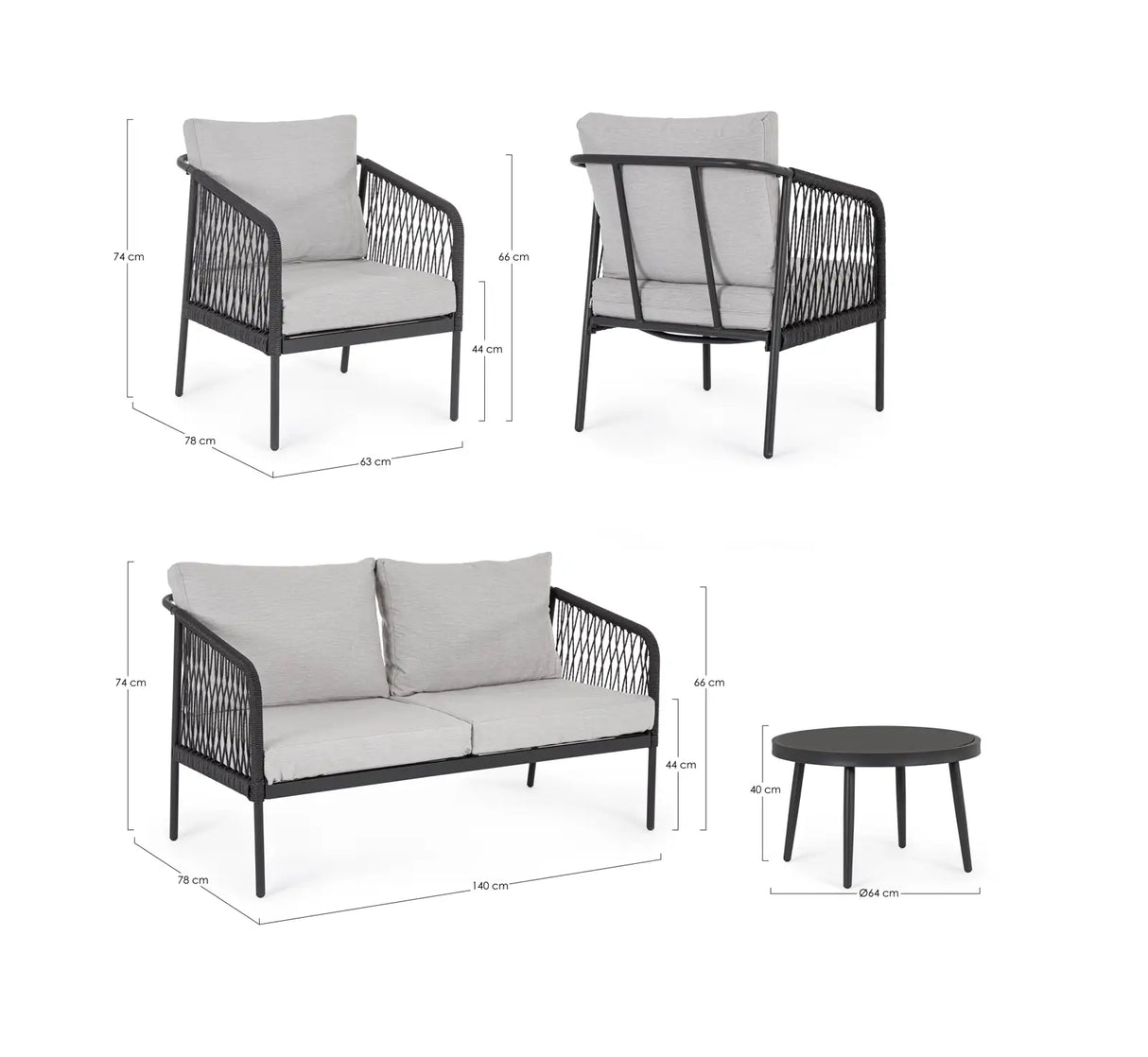 Outdoor 4er-Set Felipe Grau mit Kissen - ZEN ZONE Furniture
