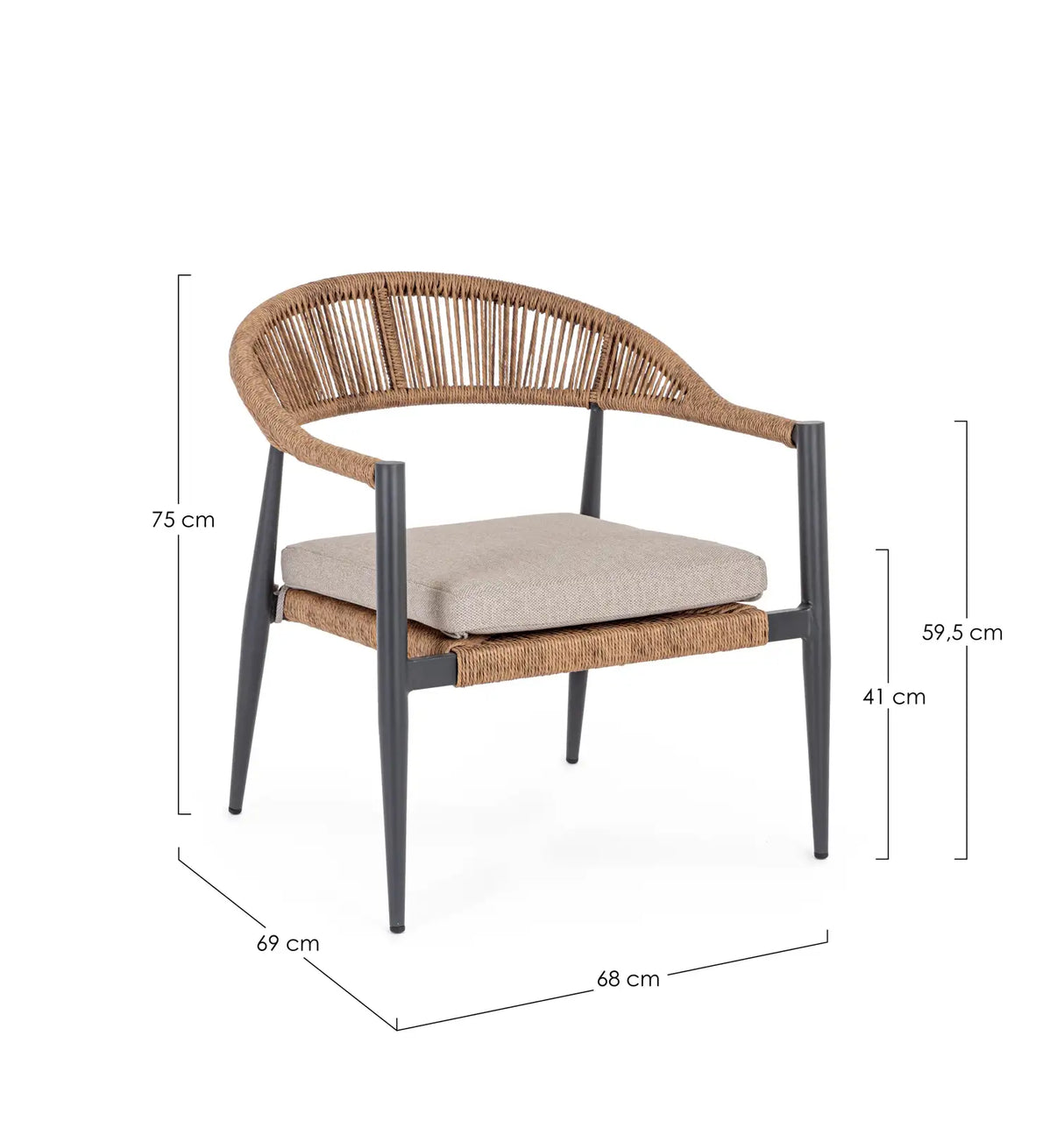 Outdoor Sessel mit Armlehnen Jandia Anthrazit/Natur - ZEN ZONE Furniture