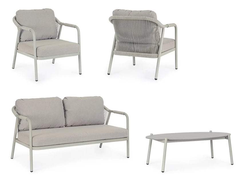 Outdoor 4er-Set Sitzgruppe Miravet C-C Saturn aus Aluminium und Seil - ZEN ZONE Furniture