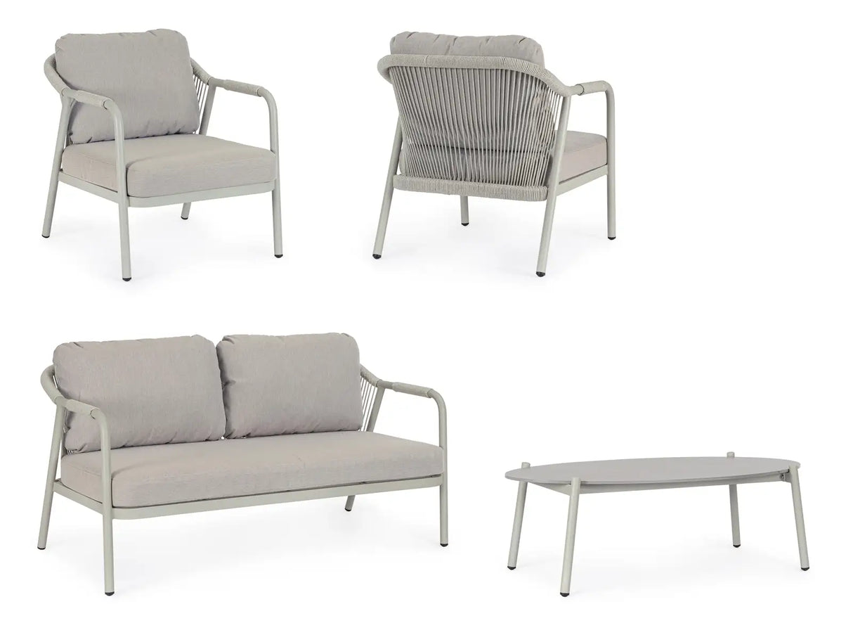 Outdoor 4er-Set Sitzgruppe Miravet C-C Saturn aus Aluminium und Seil - ZEN ZONE Furniture