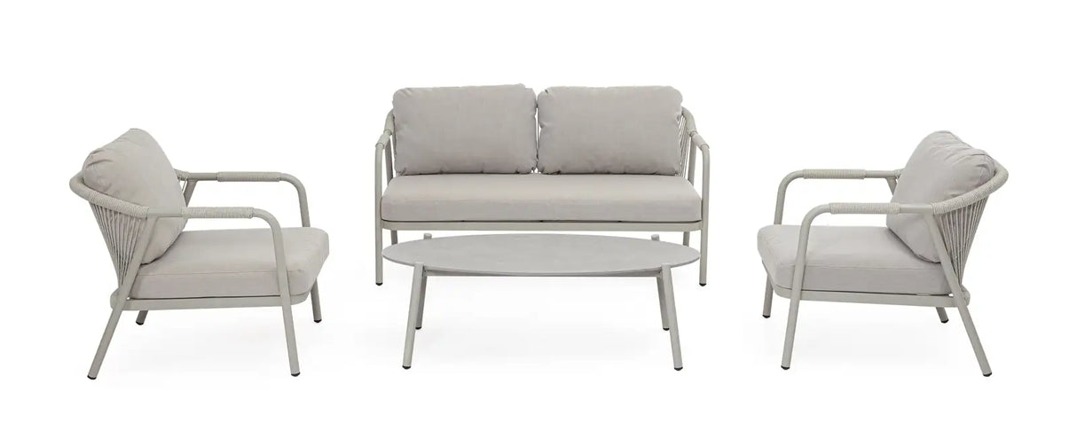 Outdoor 4er-Set Sitzgruppe Miravet C-C Saturn aus Aluminium und Seil - ZEN ZONE Furniture