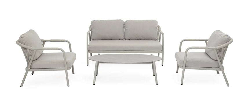 Outdoor 4er-Set Sitzgruppe Miravet C-C Saturn aus Aluminium und Seil - ZEN ZONE Furniture
