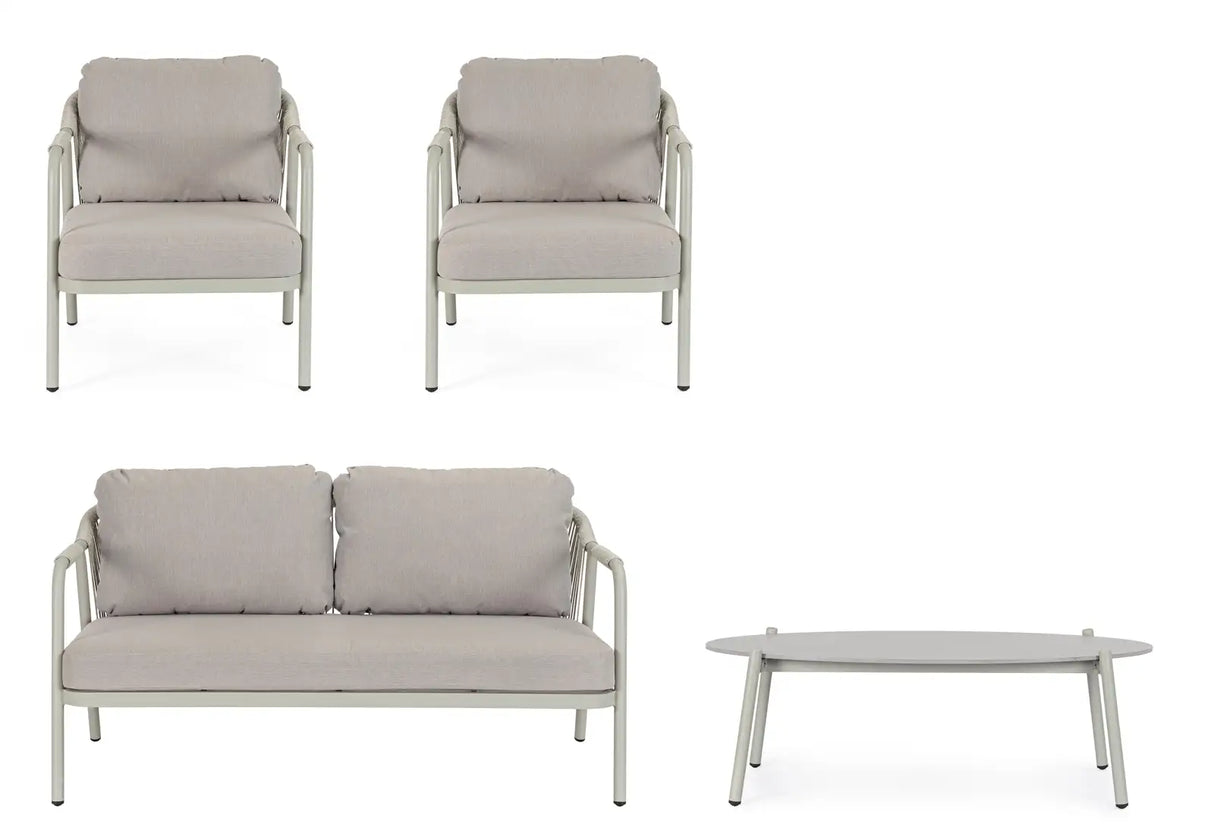 Outdoor 4er-Set Sitzgruppe Miravet C-C Saturn aus Aluminium und Seil - ZEN ZONE Furniture