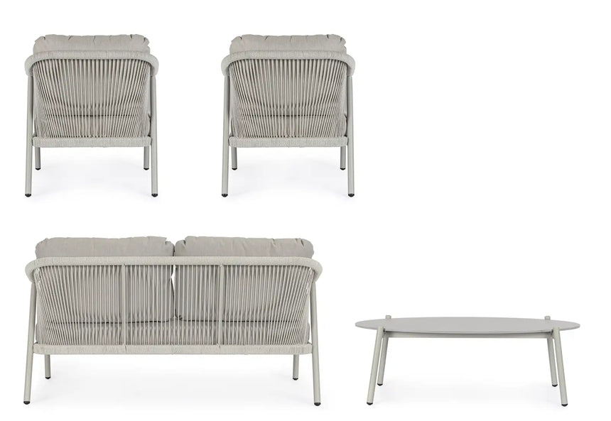 Outdoor 4er-Set Sitzgruppe Miravet C-C Saturn aus Aluminium und Seil - ZEN ZONE Furniture