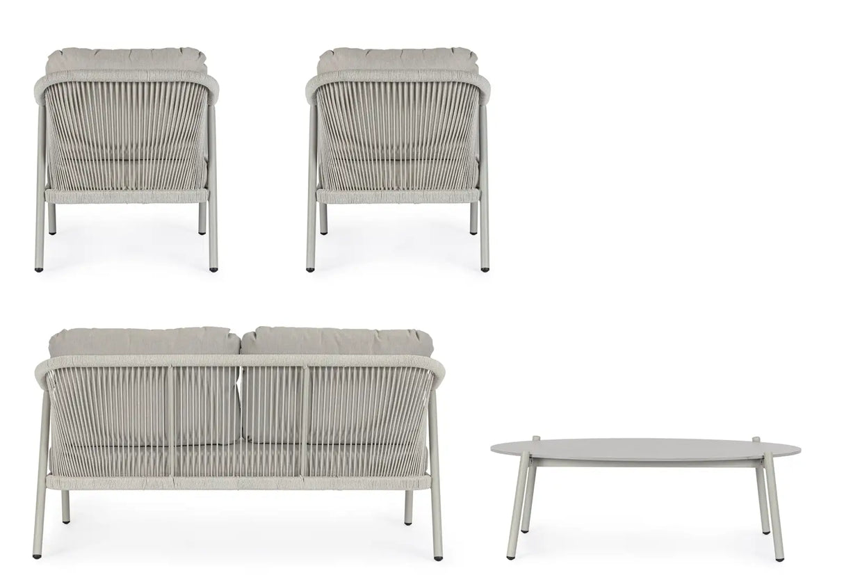 Outdoor 4er-Set Sitzgruppe Miravet C-C Saturn aus Aluminium und Seil - ZEN ZONE Furniture