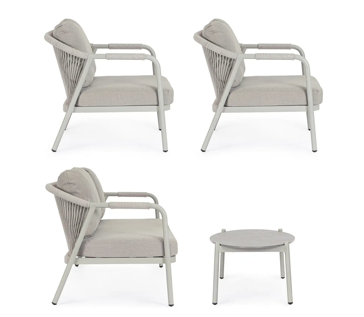 Outdoor 4er-Set Sitzgruppe Miravet C-C Saturn aus Aluminium und Seil - ZEN ZONE Furniture