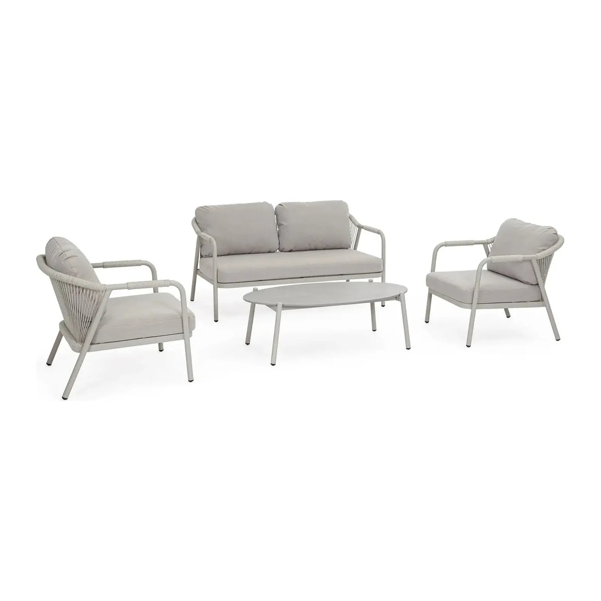 Outdoor 4er-Set Sitzgruppe Miravet C-C Saturn aus Aluminium und Seil - ZEN ZONE Furniture