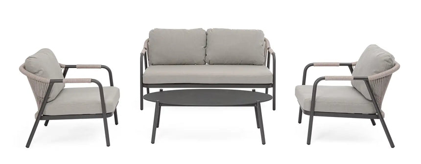 Outdoor 4er-Set Sitzgruppe Miravet JA60/KH Anthrazit aus Aluminium und Seil - ZEN ZONE Furniture