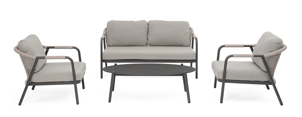 Outdoor 4er-Set Sitzgruppe Miravet JA60/KH Anthrazit aus Aluminium und Seil - ZEN ZONE Furniture