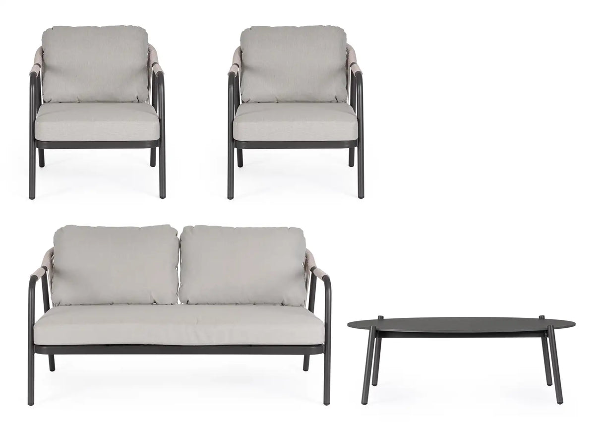 Outdoor 4er-Set Sitzgruppe Miravet JA60/KH Anthrazit aus Aluminium und Seil - ZEN ZONE Furniture