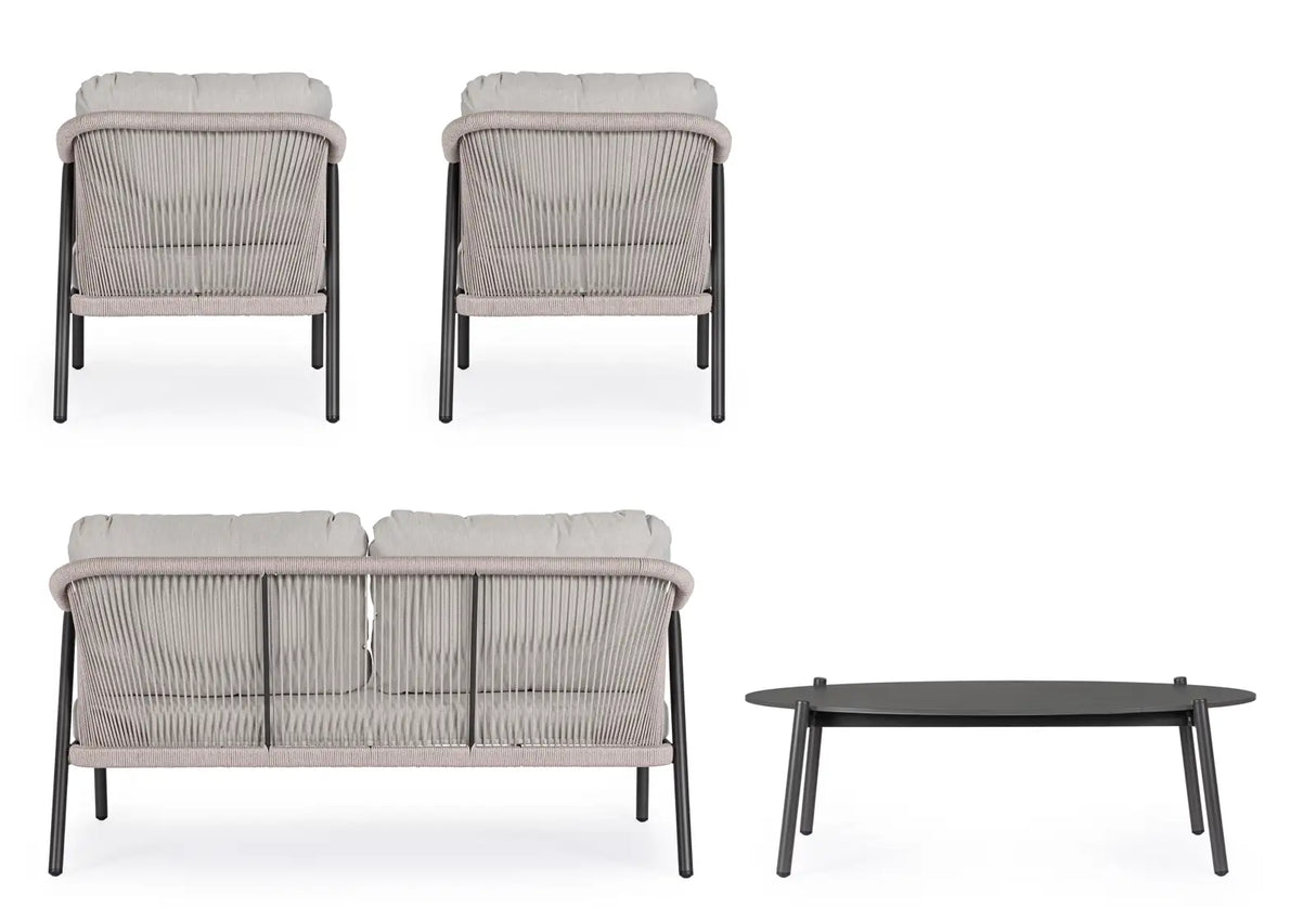 Outdoor 4er-Set Sitzgruppe Miravet JA60/KH Anthrazit aus Aluminium und Seil - ZEN ZONE Furniture