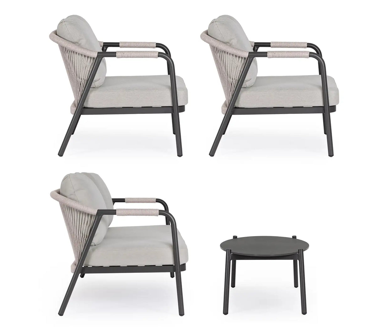 Outdoor 4er-Set Sitzgruppe Miravet JA60/KH Anthrazit aus Aluminium und Seil - ZEN ZONE Furniture