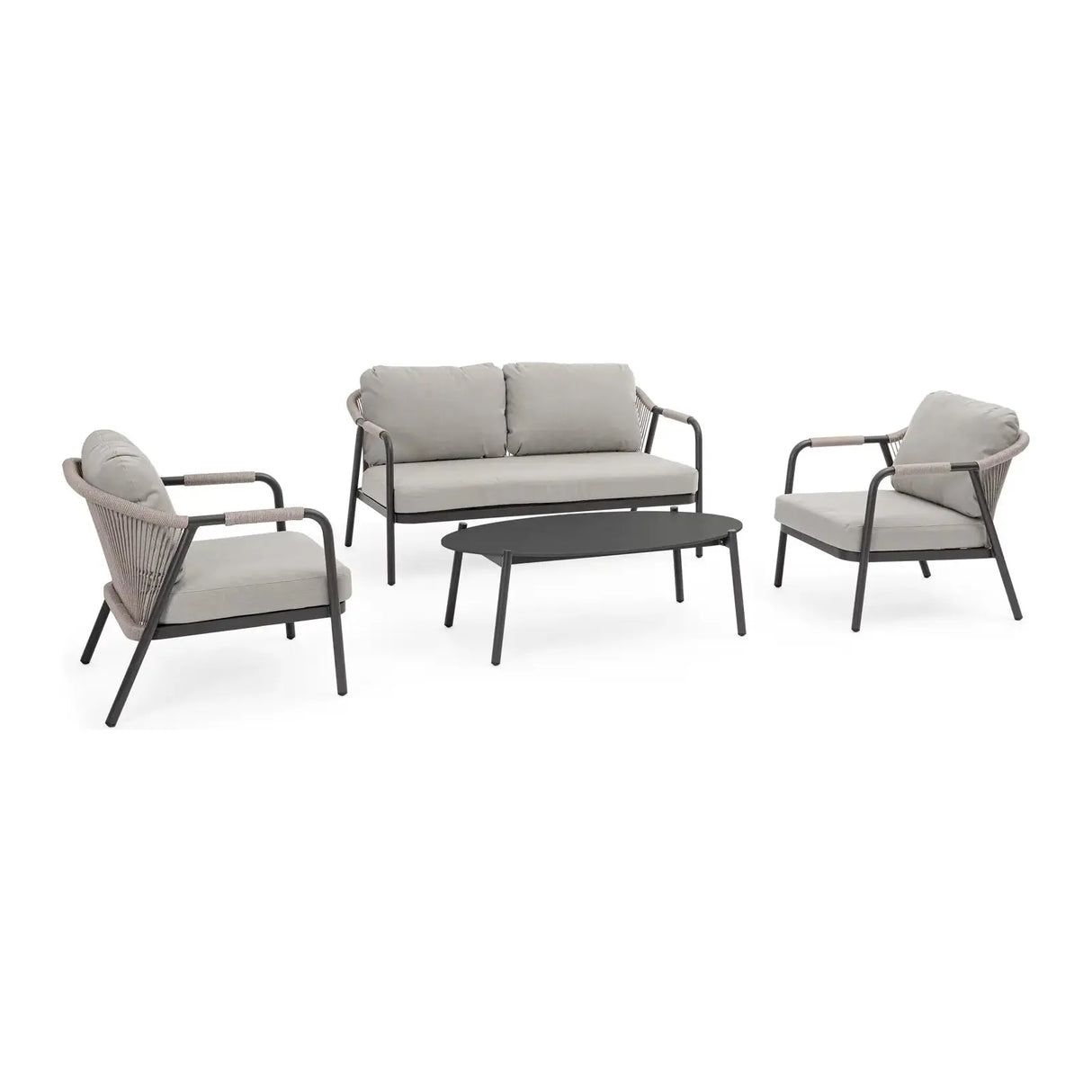 Outdoor 4er-Set Sitzgruppe Miravet JA60/KH Anthrazit aus Aluminium und Seil - ZEN ZONE Furniture