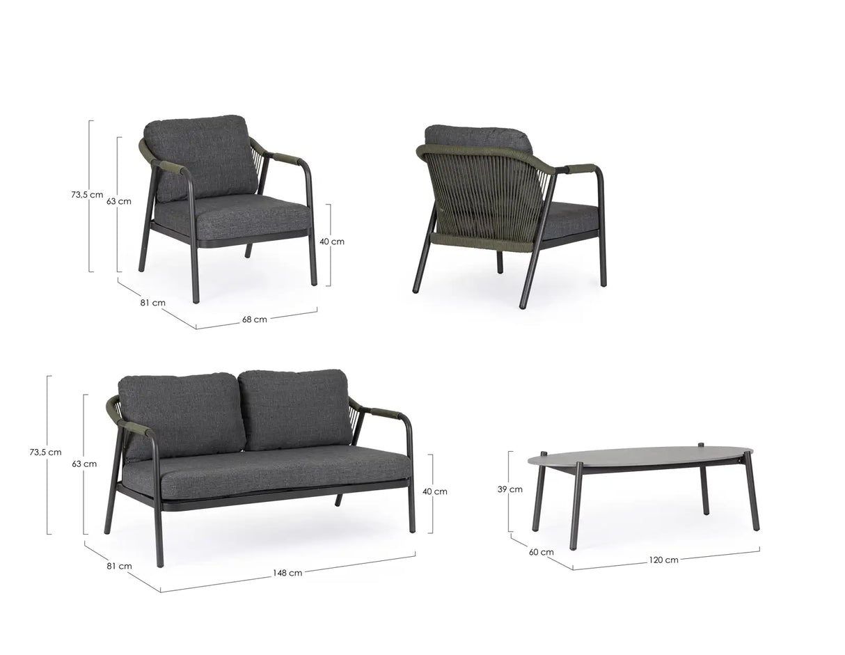 Outdoor 4er-Set Sitzgruppe C-C Miravet Anthrazit/Grün - ZEN ZONE Furniture
