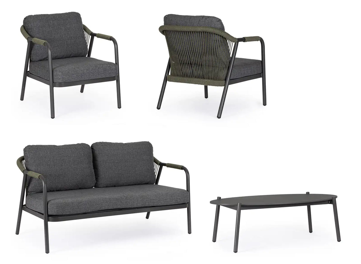 Outdoor 4er-Set Sitzgruppe C-C Miravet Anthrazit/Grün - ZEN ZONE Furniture