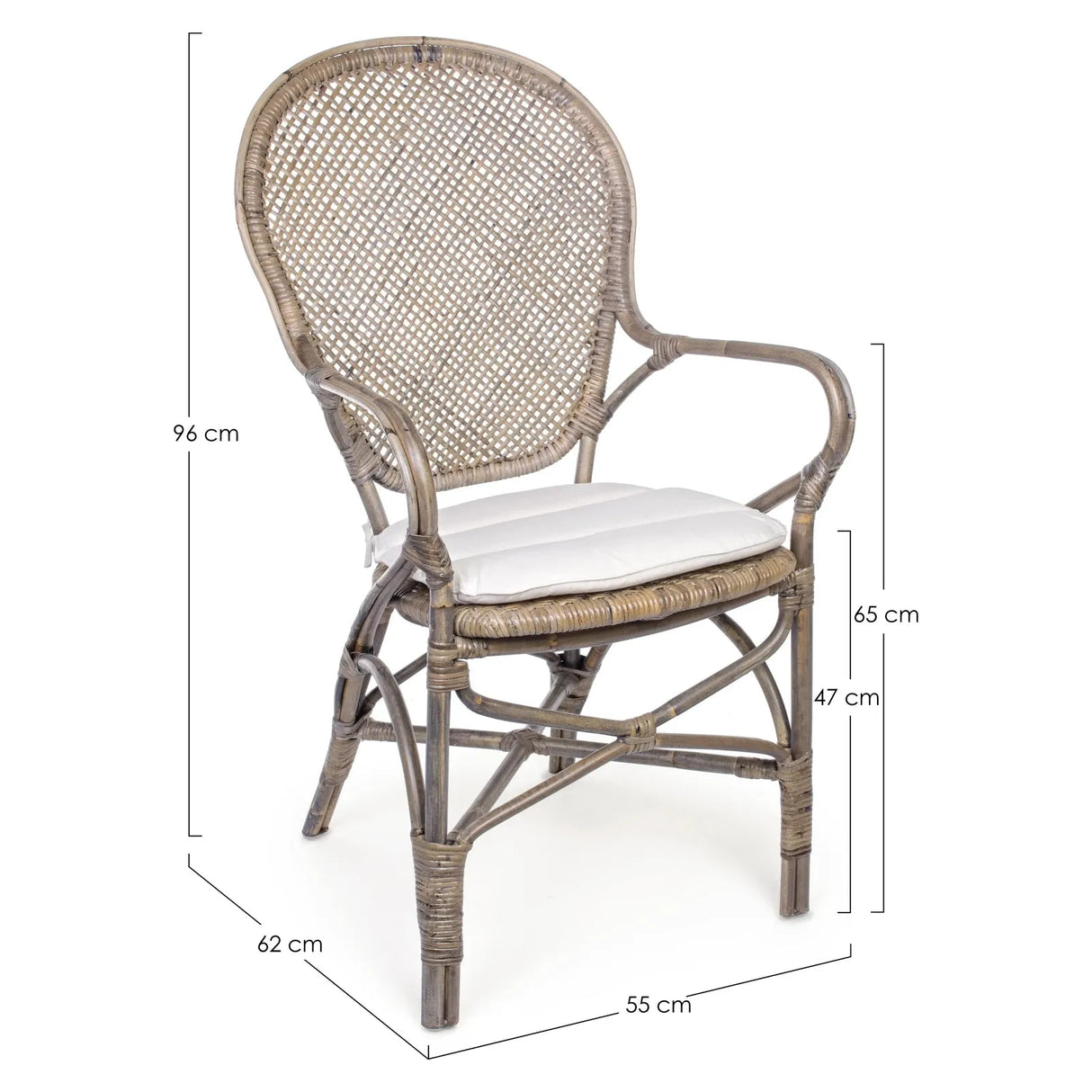 Edelina Stuhl Natur mit Armlehnen mit Kissen - ZEN ZONE Furniture