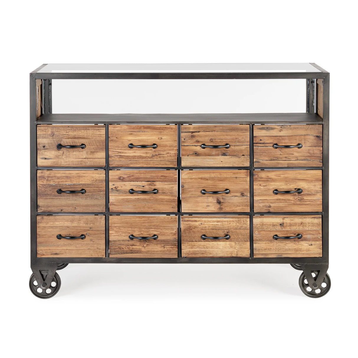 Kommode mit 12 Schubladen Weiß-Weiß H95,5 Mindil - ZEN ZONE Furniture