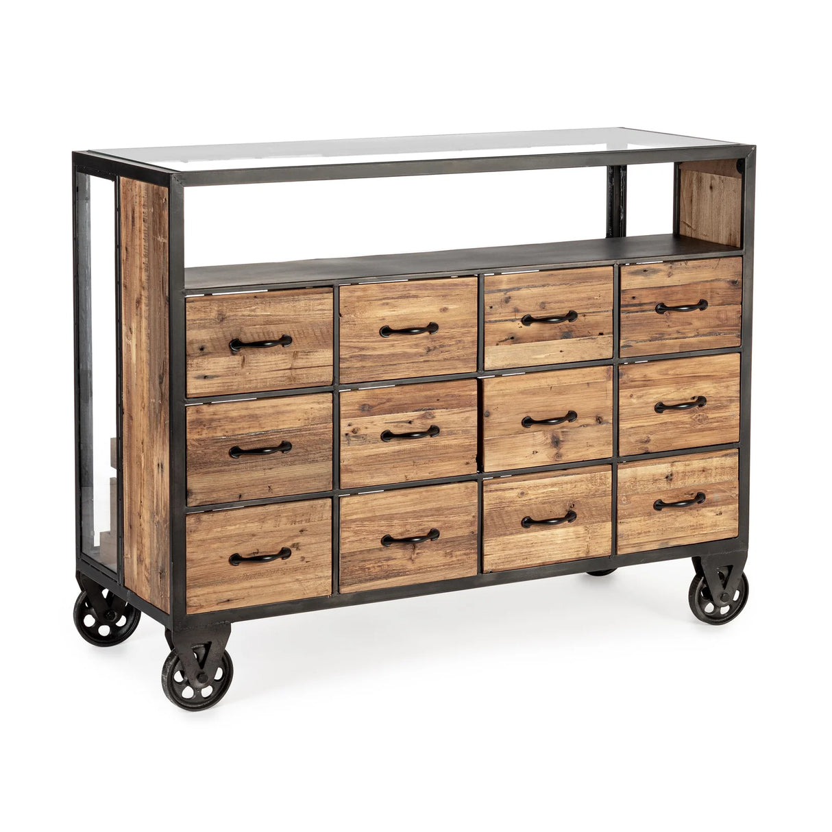 Kommode mit 12 Schubladen Weiß-Weiß H95,5 Mindil - ZEN ZONE Furniture