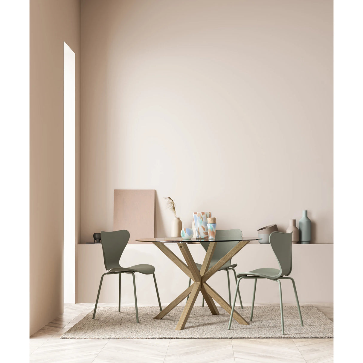 Esstisch Rund mit Natürlichen Beinen 114x75cm Glastisch May - ZEN ZONE Furniture