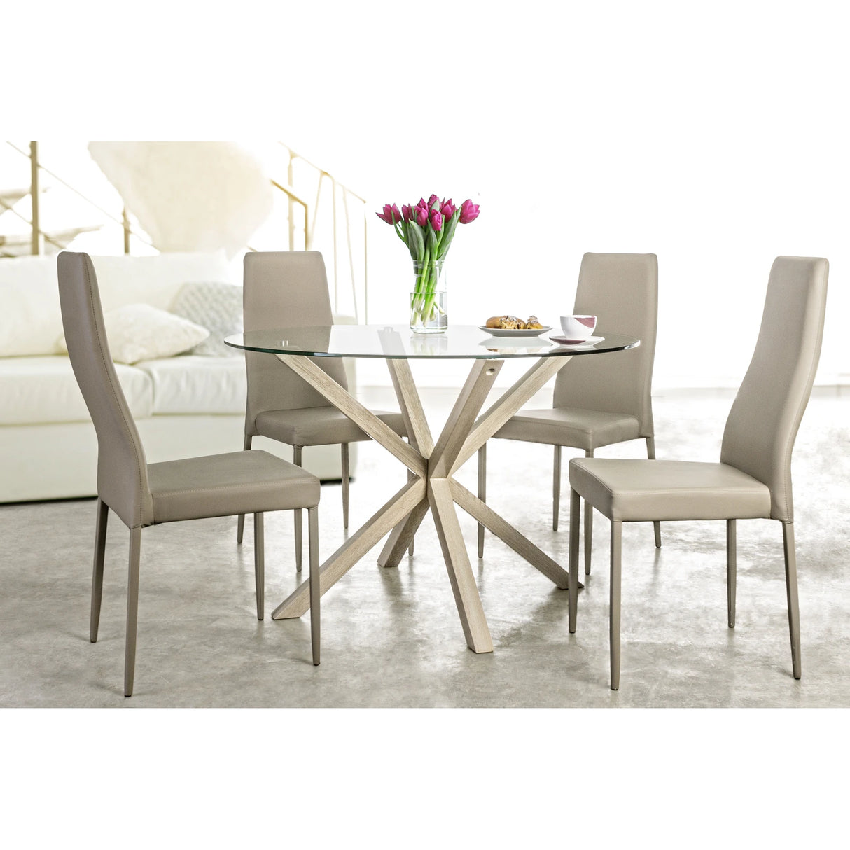 Esstisch Rund mit Natürlichen Beinen 114x75cm Glastisch May - ZEN ZONE Furniture