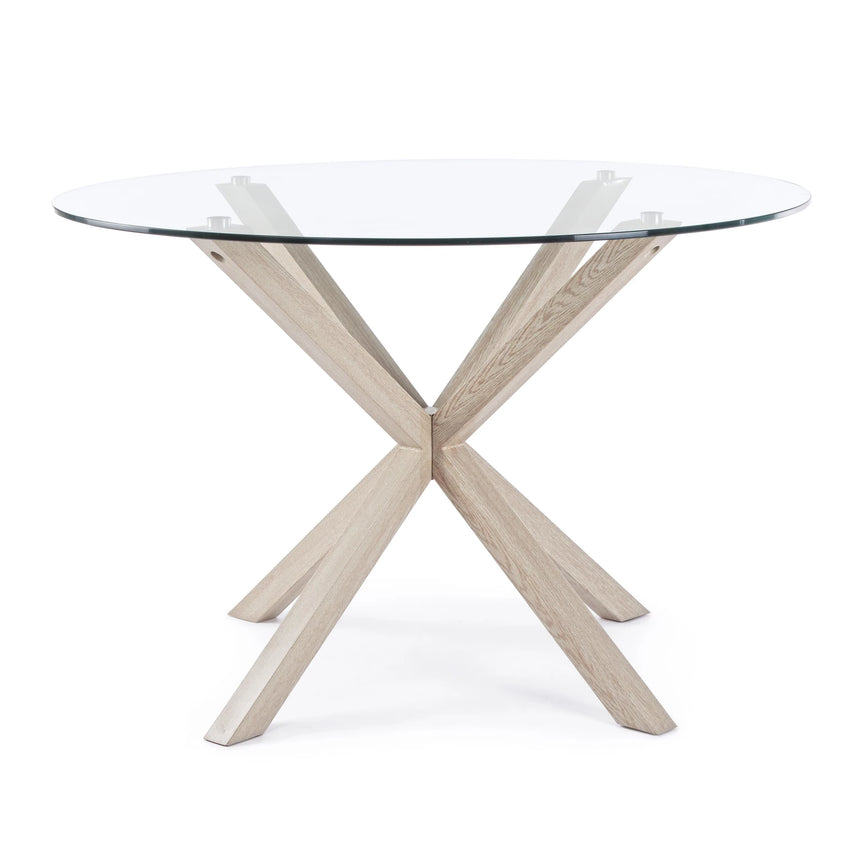Esstisch Rund mit Natürlichen Beinen 114x75cm Glastisch May - ZEN ZONE Furniture