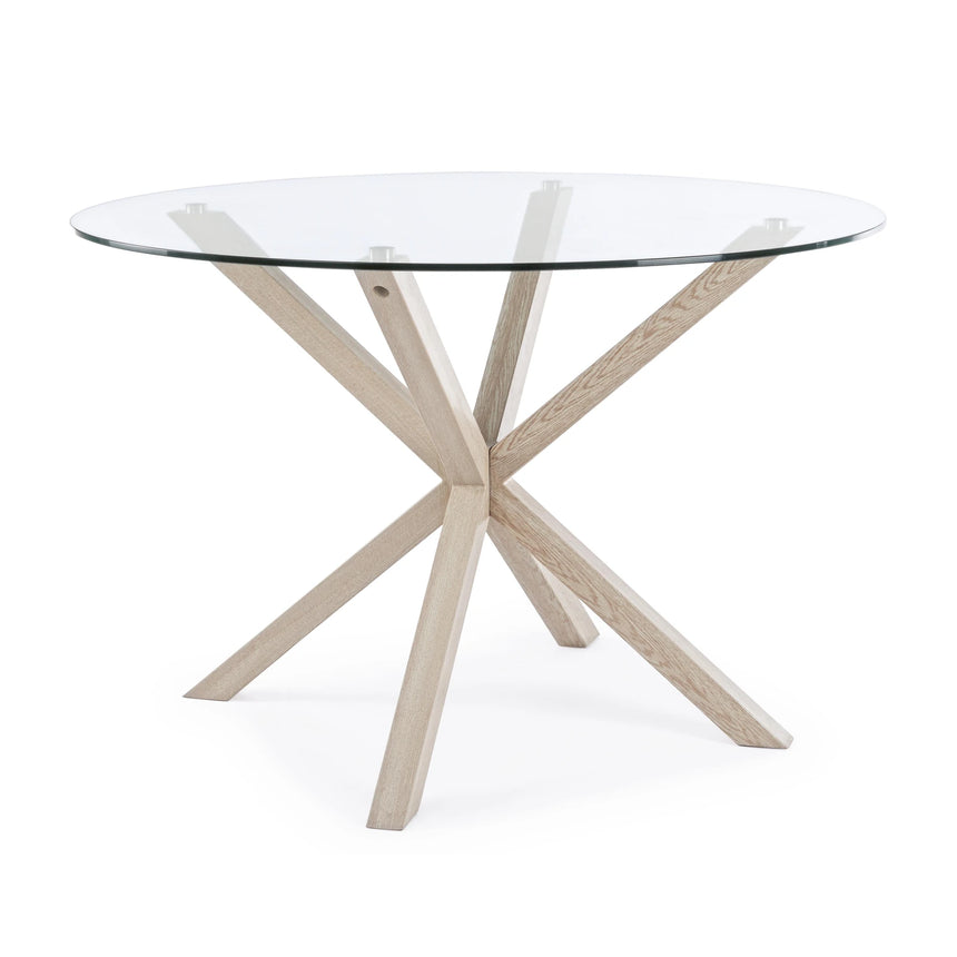 Esstisch Rund mit Natürlichen Beinen 114x75cm Glastisch May - ZEN ZONE Furniture
