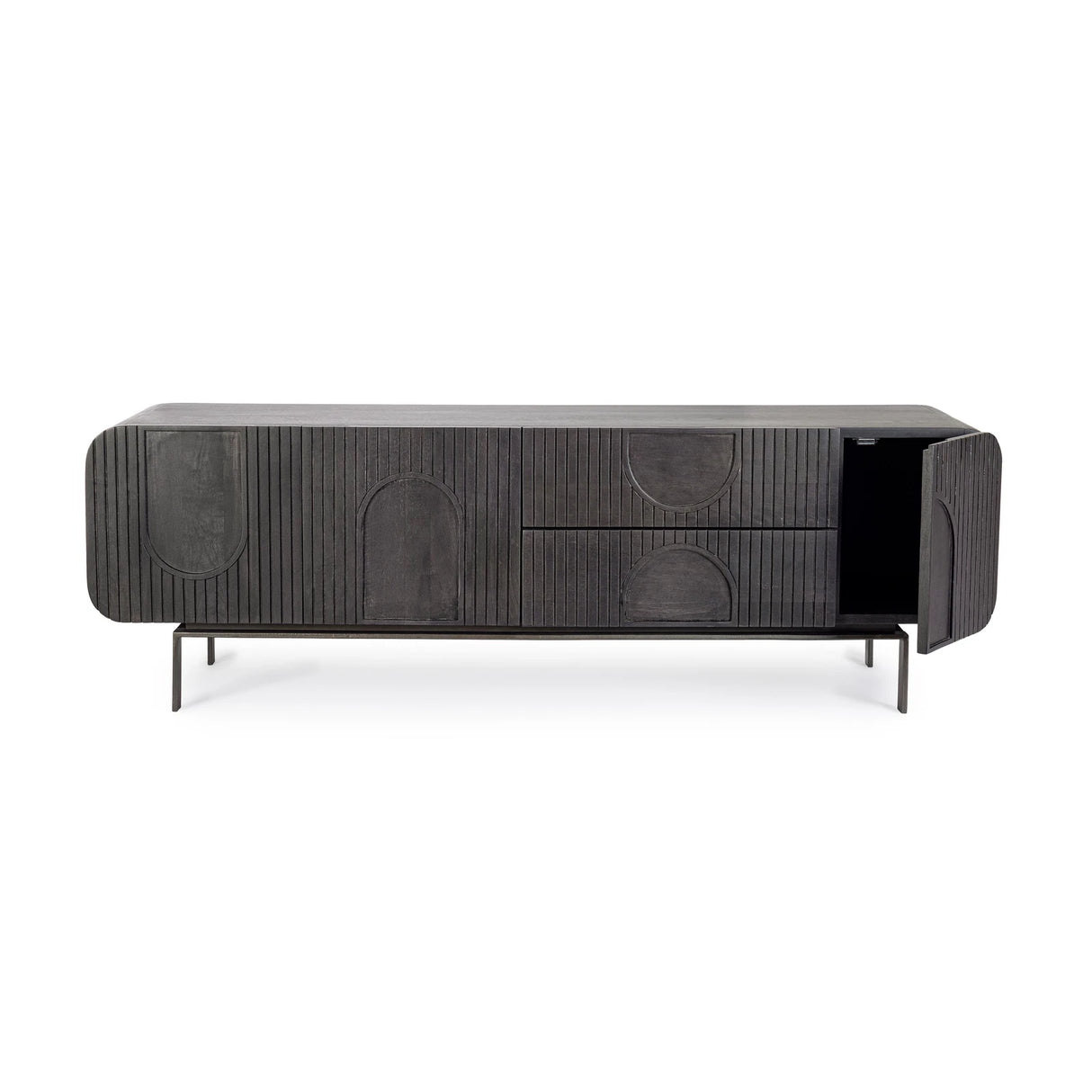 TV Sideboard mit 3 Türen und 2 Schubladen Orissa Schwarz - ZEN ZONE Furniture