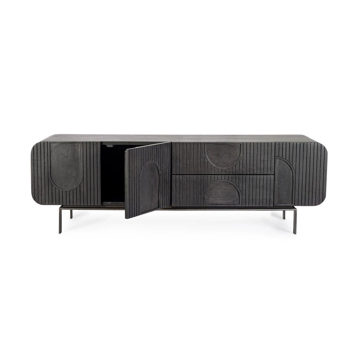 TV Sideboard mit 3 Türen und 2 Schubladen Orissa Schwarz - ZEN ZONE Furniture